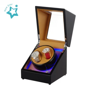 2 watches open stop mute automatic LED watch winder box out black inner brown