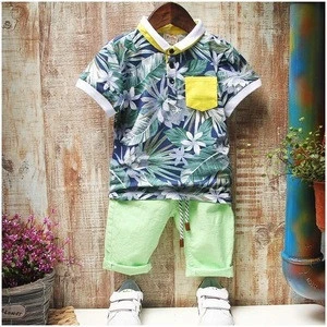 2017 Fashion summer baby boy clothing sets floral short sleeve shirt+pants 2pcs outfits 2-6years cotton kids boy clothes sets