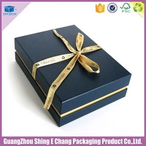2017 Most Expensive PU Leather Textured Paper Box, Hot Stamped Logo Paper Box, Luxurious Paper Box with ribbon for Bow Tie packing
