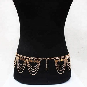 2018 new Europe and US popular exaggerated fashion heavy metal multi-layer tassels metal sequins sexy ladies waist chain jewelry