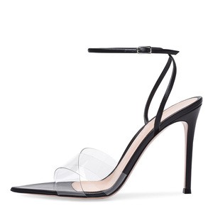 2019 women pointy toe Transparent shoes stiletto ankle strap PVC sandal