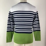 2021 custom womens Long Sleeve Crew Neck Striped Color Block Casual button  Knitted Pullover Sweater Tops