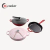 3-piece Enameled cookware set with casserole grill pan wok