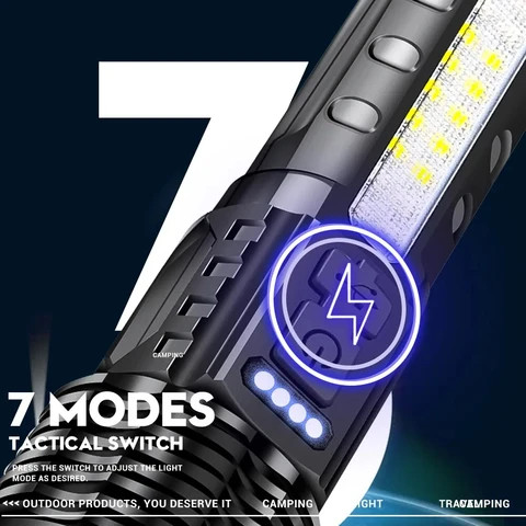30W P50 COB Strong Light Portable LED Flashlight Rechargeable Household Lamp with Built-in Battery Power Display for Emergencies