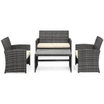 4 PC Rattan Patio Furniture Set Garden Lawn Sofa Cushioned Seat Wicker garden sofa