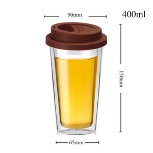 400ml Glass Travel Coffee Mug with Lid Double Wall Thermo Insulated Borosilicate Tumbler for Coffee