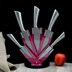 5 pcs 430 handle stainless steel kitchen knife set with acrylic block customized logo