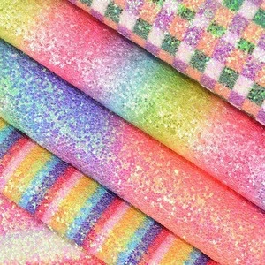 54 inch (1.37 m) Pastel Rainbow Chunky Glitter Fabric Leather For Hair Bows Bags DIY Material