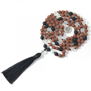 6mm 108 Mala Rudraksha Beaded Necklace Unique Mixed  Semi-precious stones Bead Tassel Pendant Necklaces Meditation Yoga Jewelry