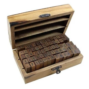 70pcs Number and Alphabet Letter Stamp Number Stamp Rubber Stamps with Vintage Wooden Box