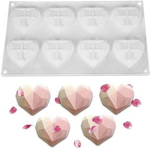 8 Cup Diamond Chocolate Silicone Dessert Mould,Heart Shape for Cake Decorating, Making Chocolate, Cupcake,
