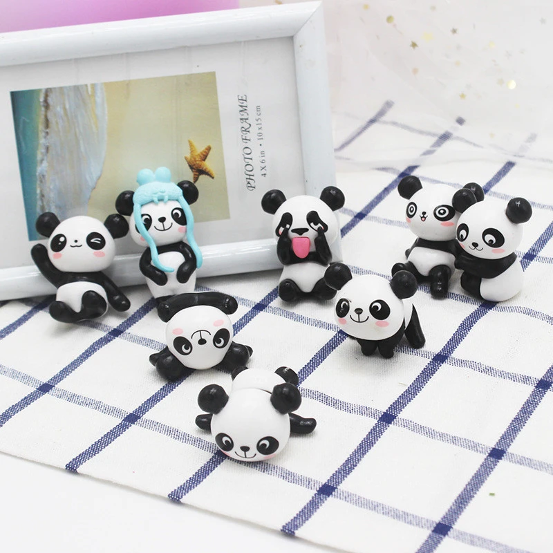 8 Pcs Mini Cute Panda Models Miniature Landscape DIY Dollhouse Decorations Animal Resin Craft Gift Action Figure