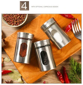 80ML Round Stainless steel spice jar with clear window salt and pepper shaker for kitchen