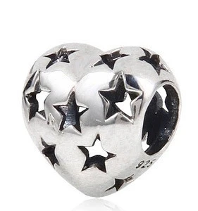 925 Sterling Silver Christmas Starry Heart Jewelry Custom Metal Logo Beads