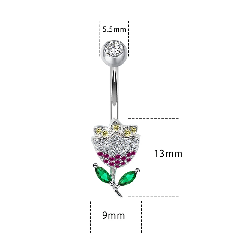 925 Sterling Silver  Flower  Belly Button Ring Sexy Fashion Women Body Jewelry Piercing Ombligo