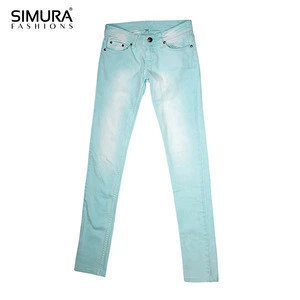 98% Cotton 2% Spandex Ocean Blue Exclusive  Color Fade Proof Distressed Washed Pant Jeans Man