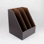A4 three deviding faux leather magazine file holder Office desk leather magazine organizer