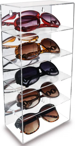 Acrylic 5 Shelves Mirror Backed Collection Case Display Wall Mounted/Free Standing Eyewear Eyeglasses Rack