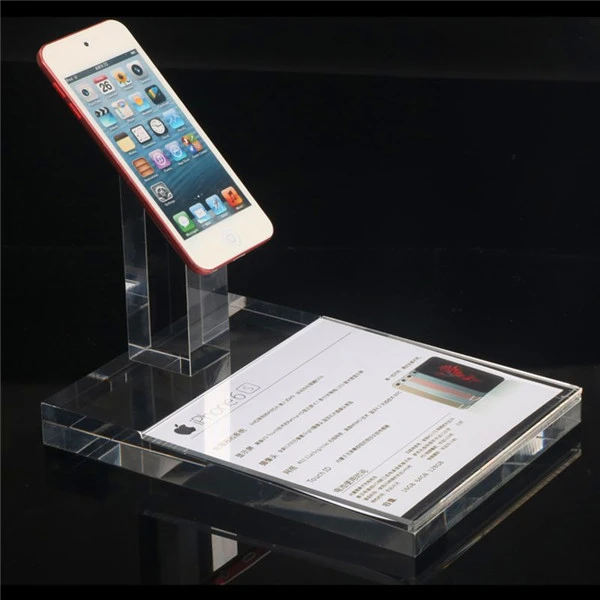 Acrylic display stand for phone with brochure storage acrylic cell  phone display showcase holder