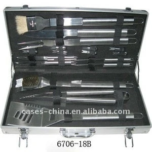 aluminum case package 18pcs stainless steel BBQ tools set