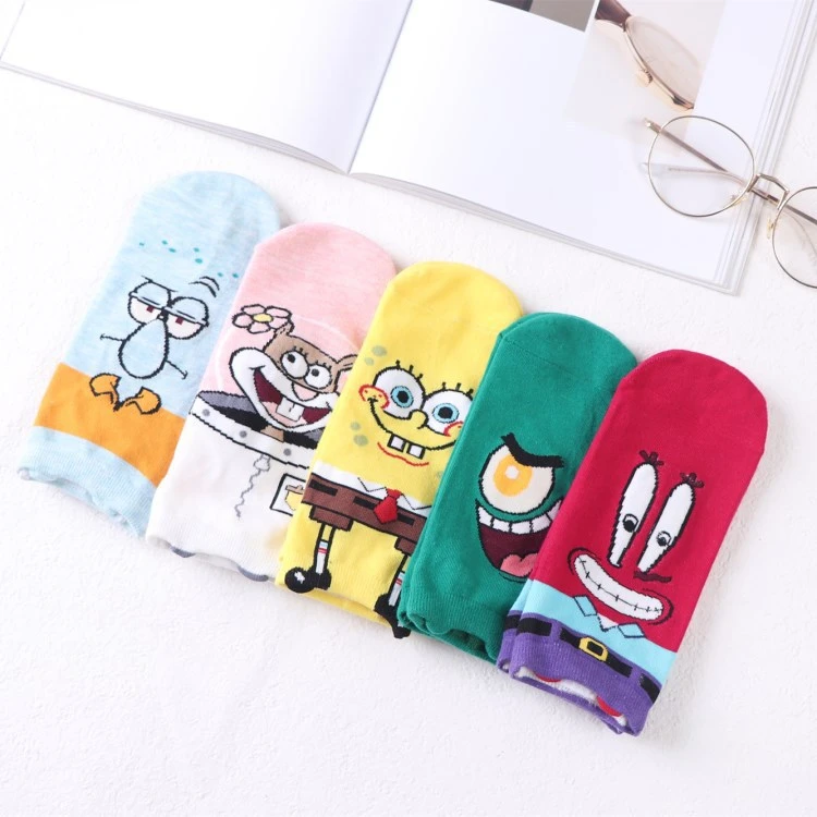 Amaozn Hot Sale Cute Sponge Bob Cotton Men Socks Lovely Breathable Soft Ankle Socks Women Fashion Summer Socks