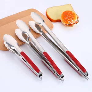 Amazon Clip Silicone Metal Tongs Plastic Tong Stainless Steel Food Tong for Kitchen (3 Piece Set)