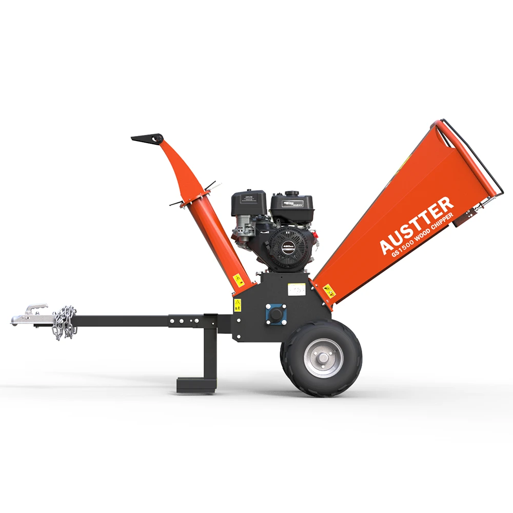 Austter Towable 4 Inch Capacity 15 HP Gas Powered Tree Branch Log Shredder Chipper