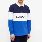 Autumn high quality mens color block polo shirt custom printed made long sleeve rugby polo shirt for men
