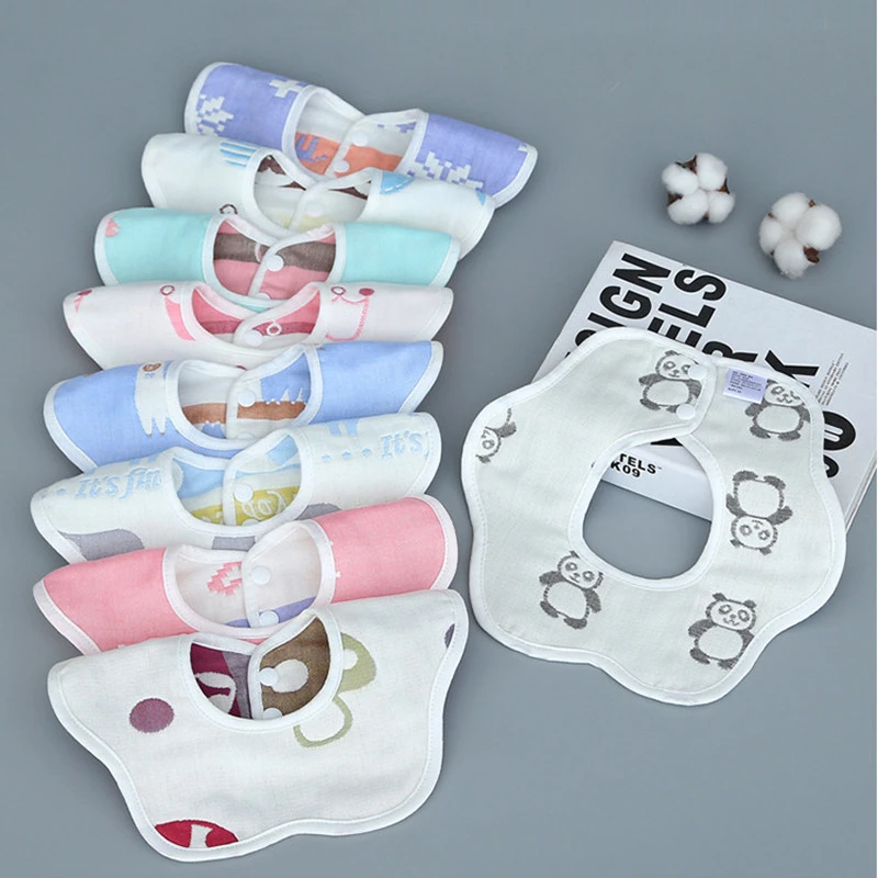 Baby Bib Saliva Towel Snap Cotton Double Waterproof Baby 360 Rotating Petals Octagonal Water Absorption Bib Pocket
