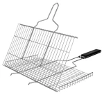 BBQ Wire Grill Basket Outdoor Camping Barbecue Accessories Wood handle Wire Mesh Grilling Basket