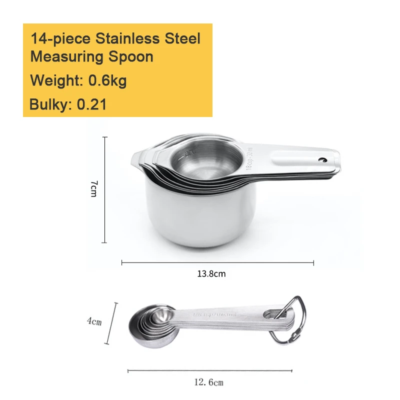 Beeman Special Digital Measurement Stainless Steel Short Handle 14 Pcs Measuring Spoons Cup Set