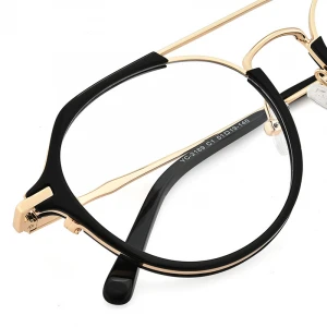 Best selling double bridge vintage acetate combine metal eyeglasses frames round optical frames computer blue light glasses