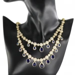 Blue Cubic Zirconia Stone Big Dangle Drop Bridal Earring Necklace Wedding Evening Party Jewelry accessories Bridal jewelry Sets