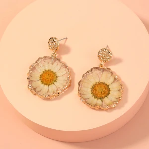 Bohemian Resin Flower Stud Earring Fashion Acrylic Daisy Sunflower Gold Hoop Earrings Women Girls 925 Silver Jewelry