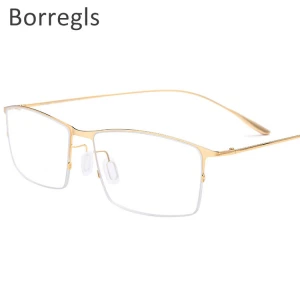 Borregls IP Plating Alloy Glasses Men Square Myopia Prescription Eyeglasses Frames Half Rim Optical Male Eyewear 2611