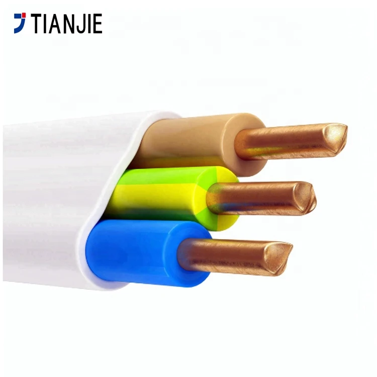 BVVB 3Core Flat twin sheath Solid Copper Conductor house wiring electric cables and wires 300/500V 450/750V