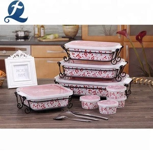 Ceramic baking tray rectangle shape pink home kitchen set bakeware