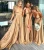 Import Champagne Chiffon V Neck Belt Backless Front Split Sweep Train Bridesmaid Dress from China