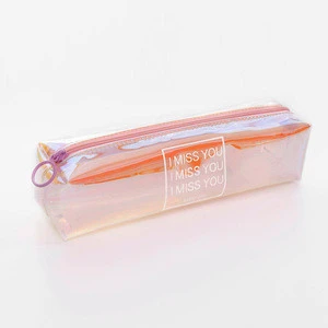 Cheap fruit print stationery pouch PVC transparent clear pencil bag with zipper