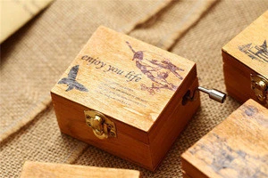 cheap music box with customized logo wooden hand crank music box