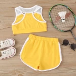 Children Clothes Yellow Sports Tank Top And Shorts Casual 2 Piece Kid Girl Clothing Sets
