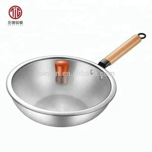 China no heavy metal harm food grade pure titanium cooking utensils frying wok