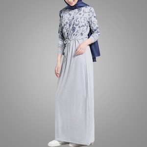 China OEM Supplier Muslim Women Gray -Multi Color Casual Long Sleeves Maxi Dress Leisure Wear Islamic Clothing For Ladies