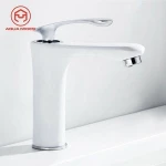 Chrome Handle Faucet White Bathroom Basin Mixer Tap Sink Taps Solid Brass Faucet