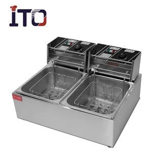 CI-82 Table Counter Top Automatic Commercial Stainless Steel Electric Deep Fryer for Sale (2 Tank,2 Basket)
