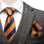 Classic Orange Blue Striped Tie Handkerchief Pocket Square Set Microfiber Jacquard Cravate Necktie Set