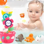 Colorful Soft Rubber Animal Waterfall Flower baby Bath Toys For Kids
