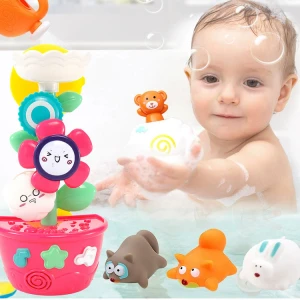 Colorful Soft Rubber Animal Waterfall Flower baby Bath Toys For Kids