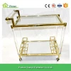 Contemporary Gold Metal Acrylic Bar Trolley with Clear Glass Top