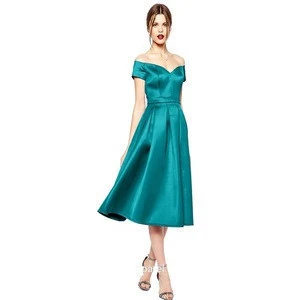 Custom 100% Polyester Dresses 2019 for Ladies/Midi Off Shoulder Prom Dress/Satin Dress Designs